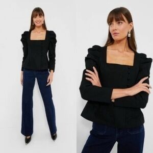 Tuckernuck Calla‎ Black Puff Sleeve Princess Blouse NWT